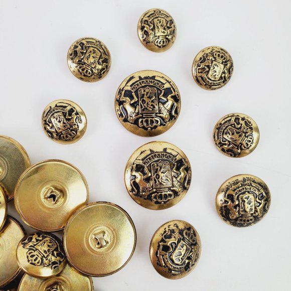 Vtg Crest Crown Military AEVINVIEKL Sm, Med, Lg Single Shank Brass Buttons, 54 - Picture 2 of 4